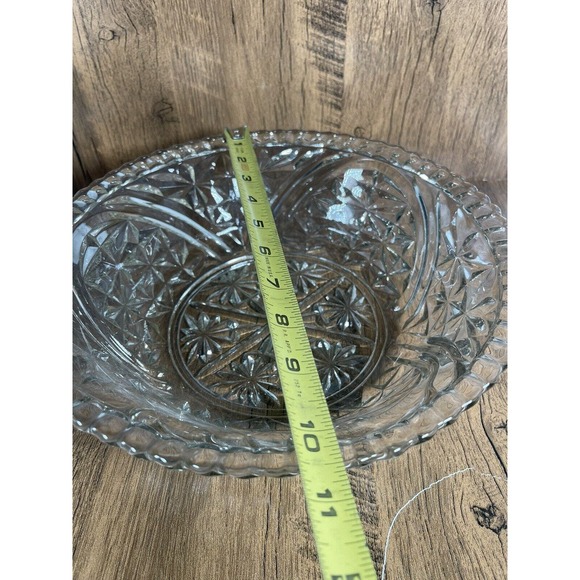 Anchor Hocking Stars And Bars Depression Glass-Serving Bowl 10in. Scalloped Edge - Picture 2 of 3